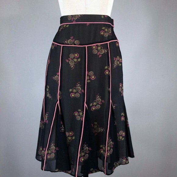 NWT Marc Jacobs Silk Black Pink Floral Skirt 4 Womens - Picture 6 of 12
